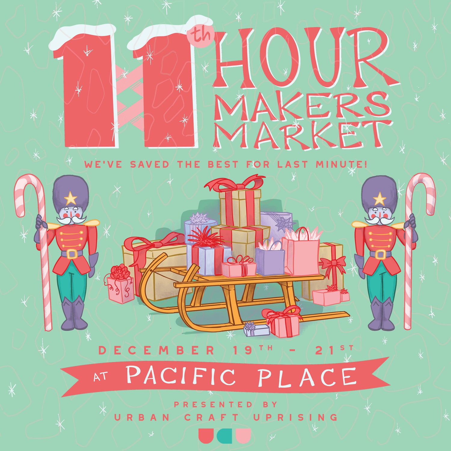 Advertisement for 11th Hour Makers Market with Christmas-themed design and text.